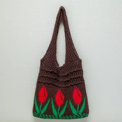Elena Handbags Artsy Cotton Knitted Floral Shoulder Bag
