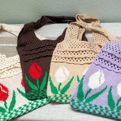 Elena Handbags Artsy Cotton Knitted Floral Shoulder Bag