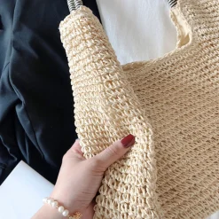Elena Handbags Beach Straw Woven Tote Bag