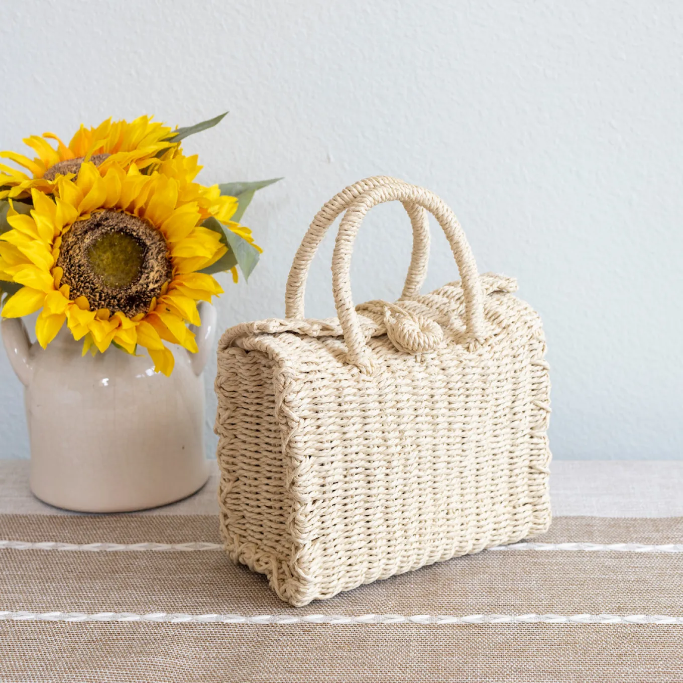 Elena Handbags Beach Straw Woven Box Crossbody Bag