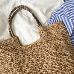 Elena Handbags Beach Straw Woven Tote Bag