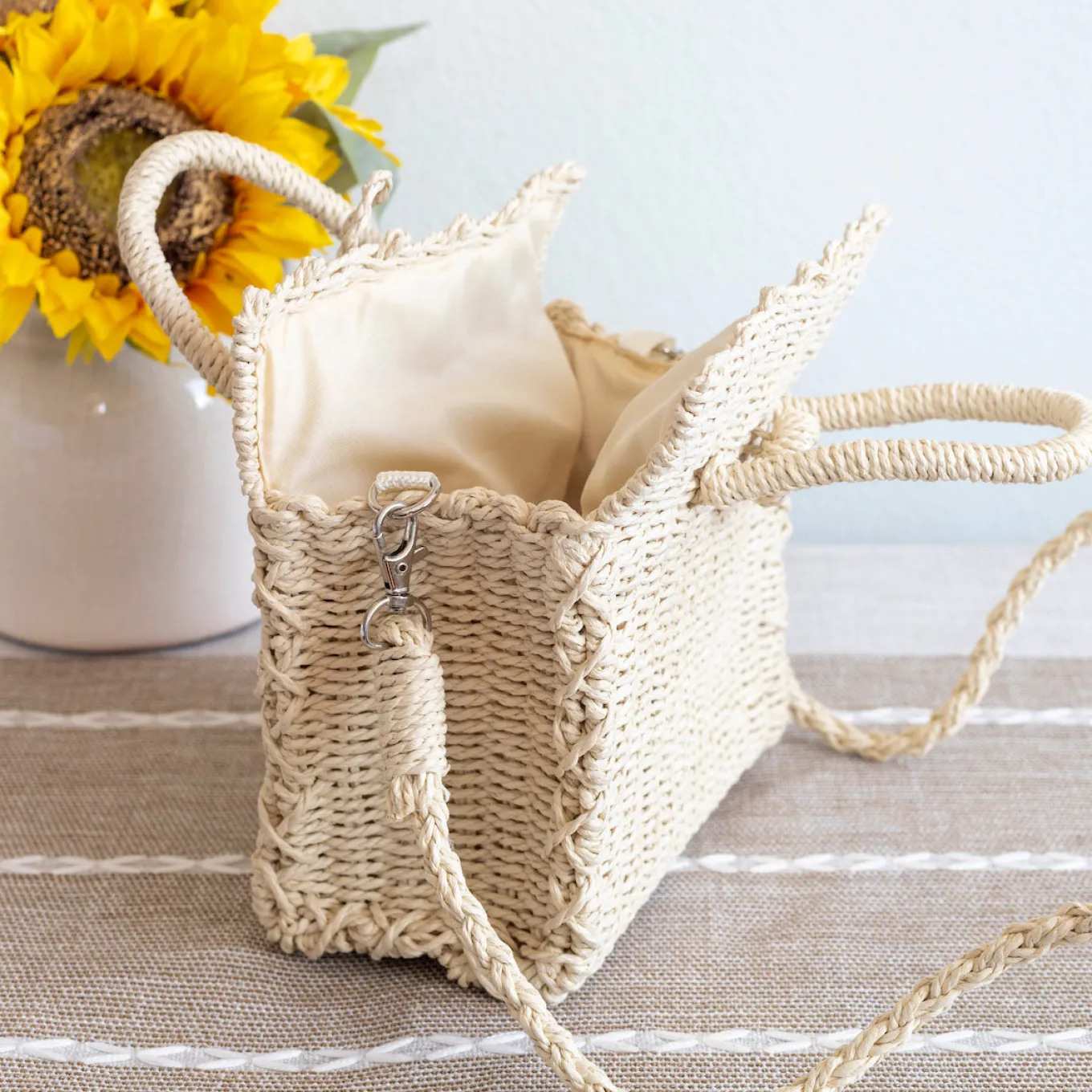 Elena Handbags Beach Straw Woven Box Crossbody Bag