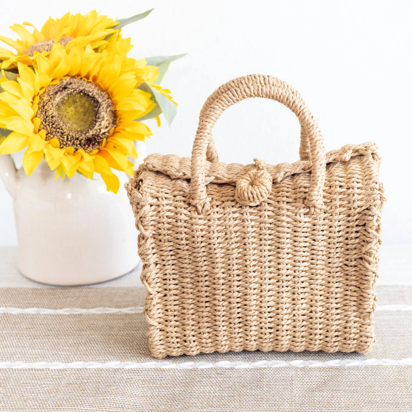 Elena Handbags Beach Straw Woven Box Crossbody Bag