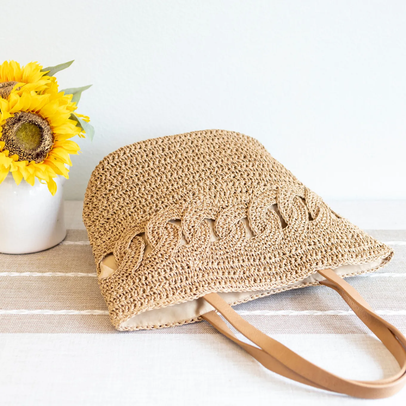 Elena Handbags Beach Straw Woven Tote Bag