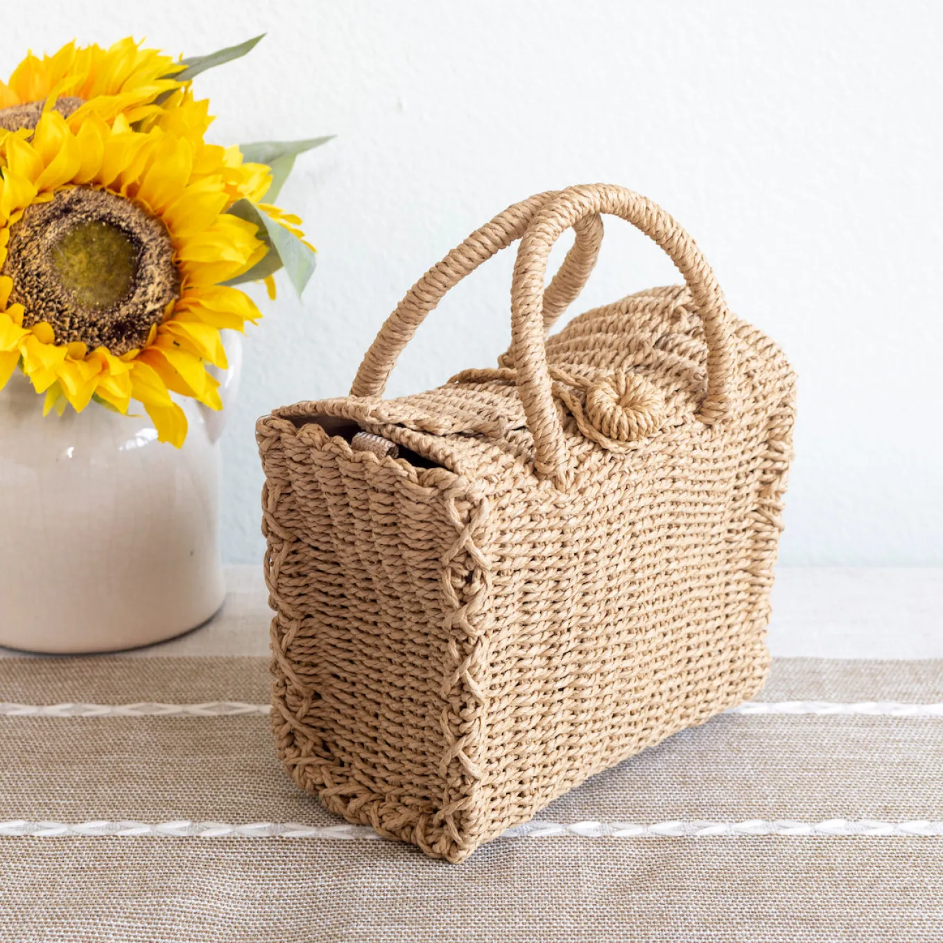 Elena Handbags Beach Straw Woven Box Crossbody Bag