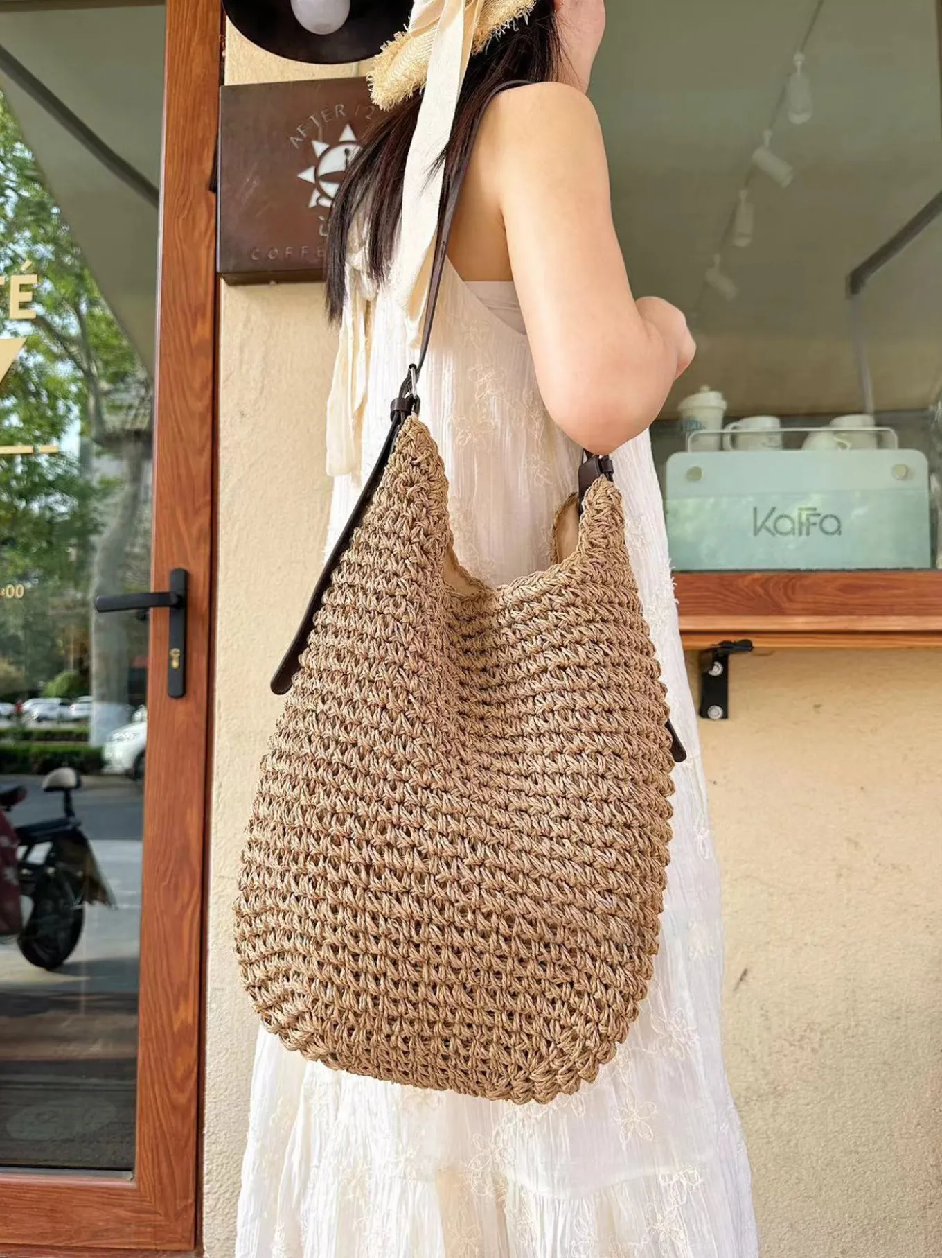Elena Handbags Beach Straw Woven Tote Bag