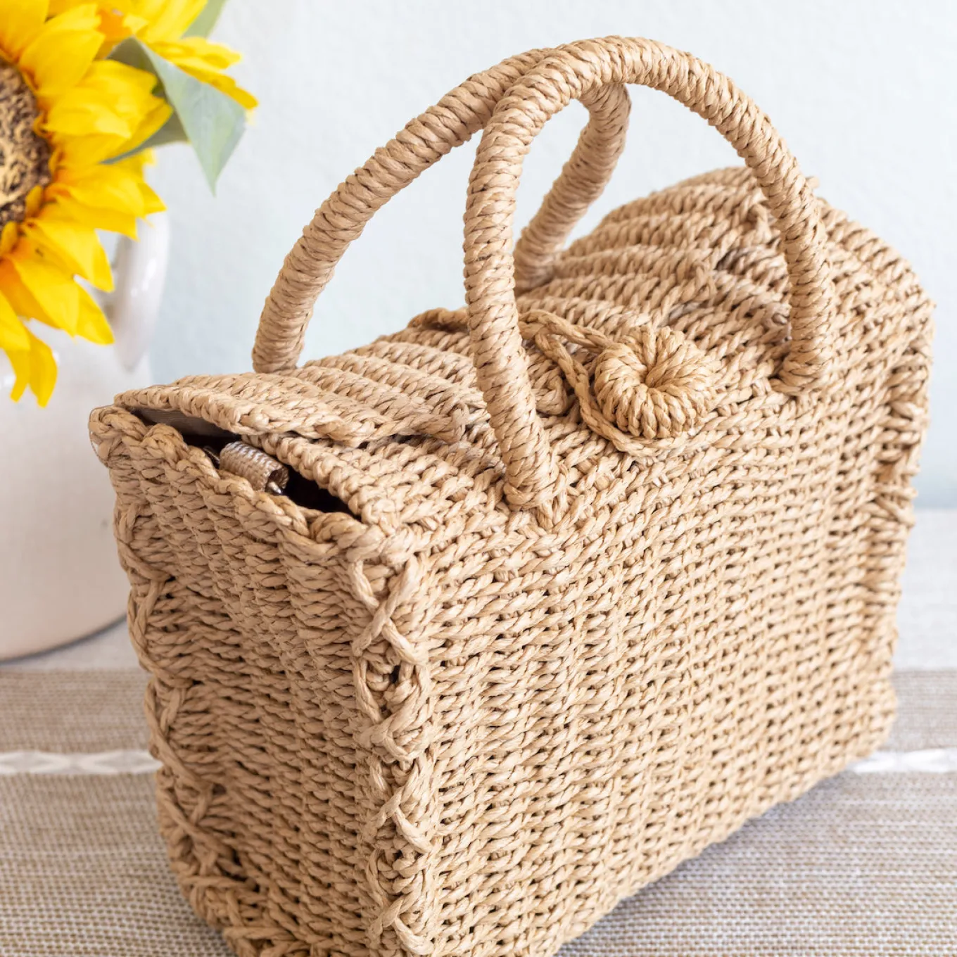 Elena Handbags Beach Straw Woven Box Crossbody Bag