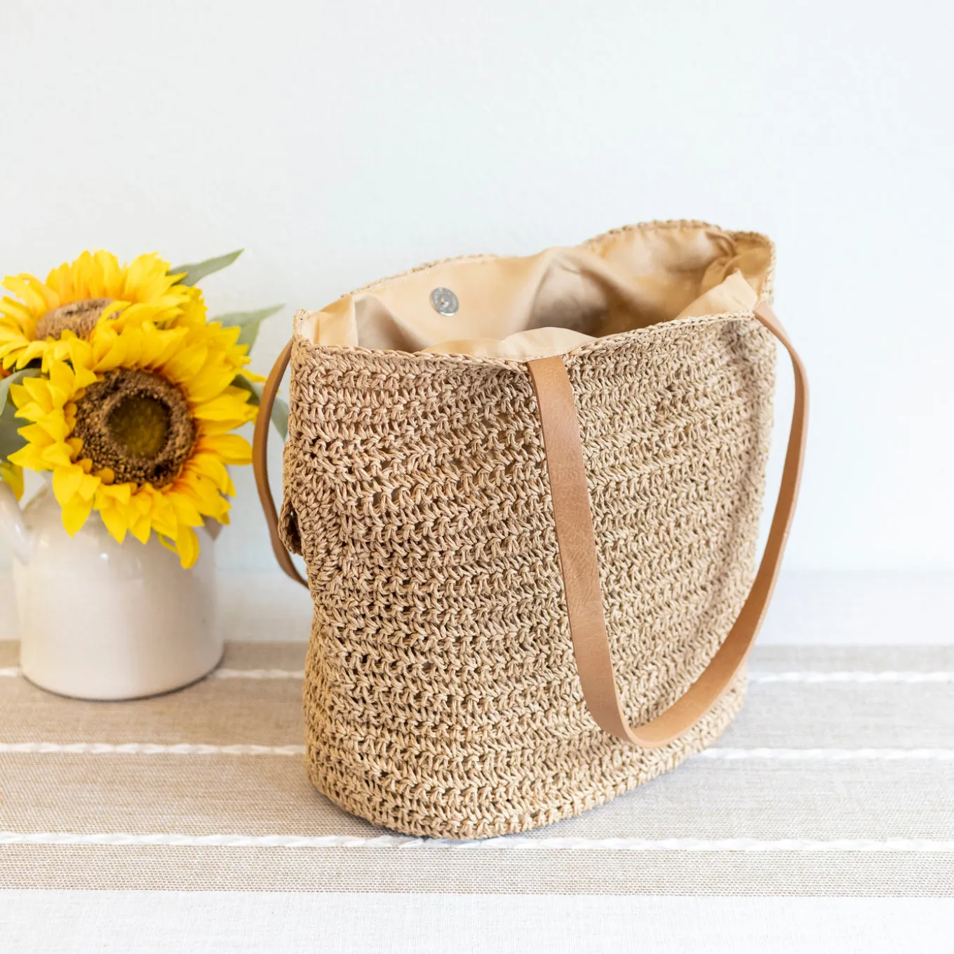 Elena Handbags Beach Straw Woven Tote Bag