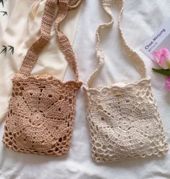Elena Handbags Boho Cotton Knitted Shoulder Bag