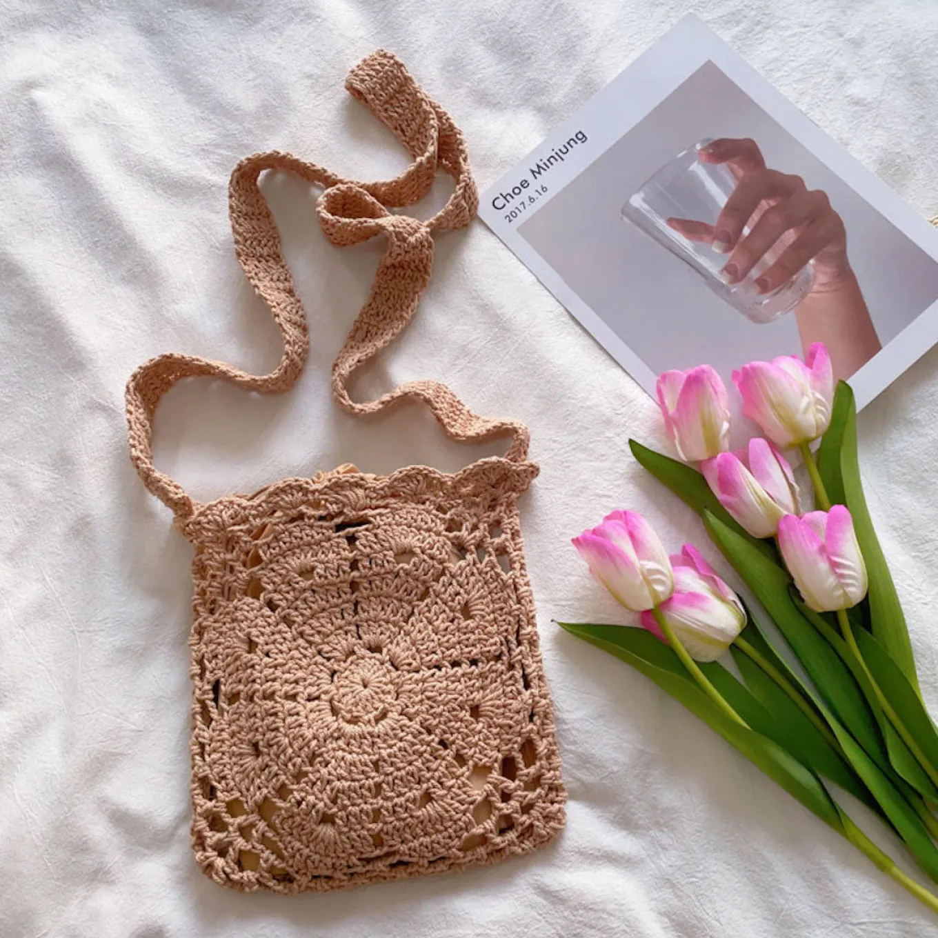 Elena Handbags Boho Cotton Knitted Shoulder Bag
