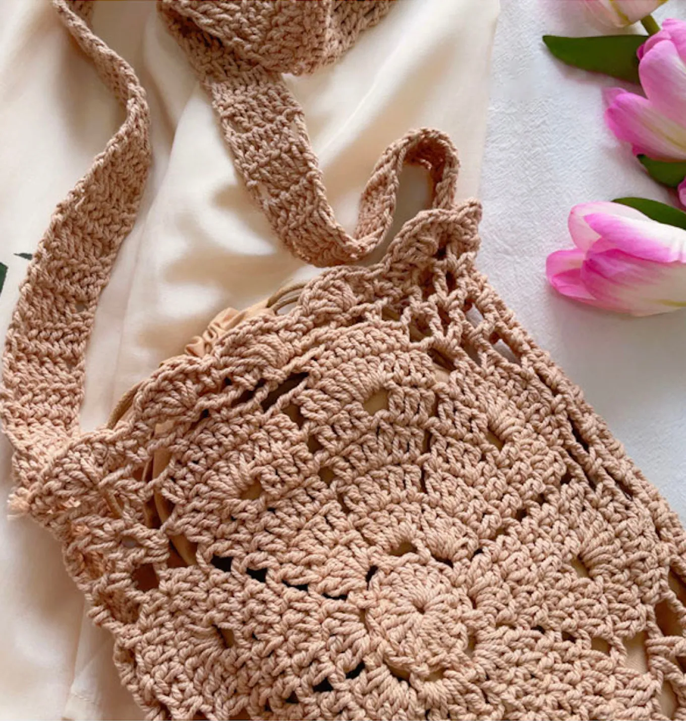 Elena Handbags Boho Cotton Knitted Shoulder Bag