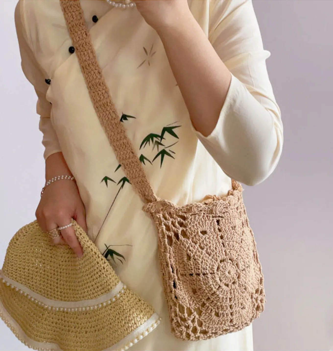 Elena Handbags Boho Cotton Knitted Shoulder Bag
