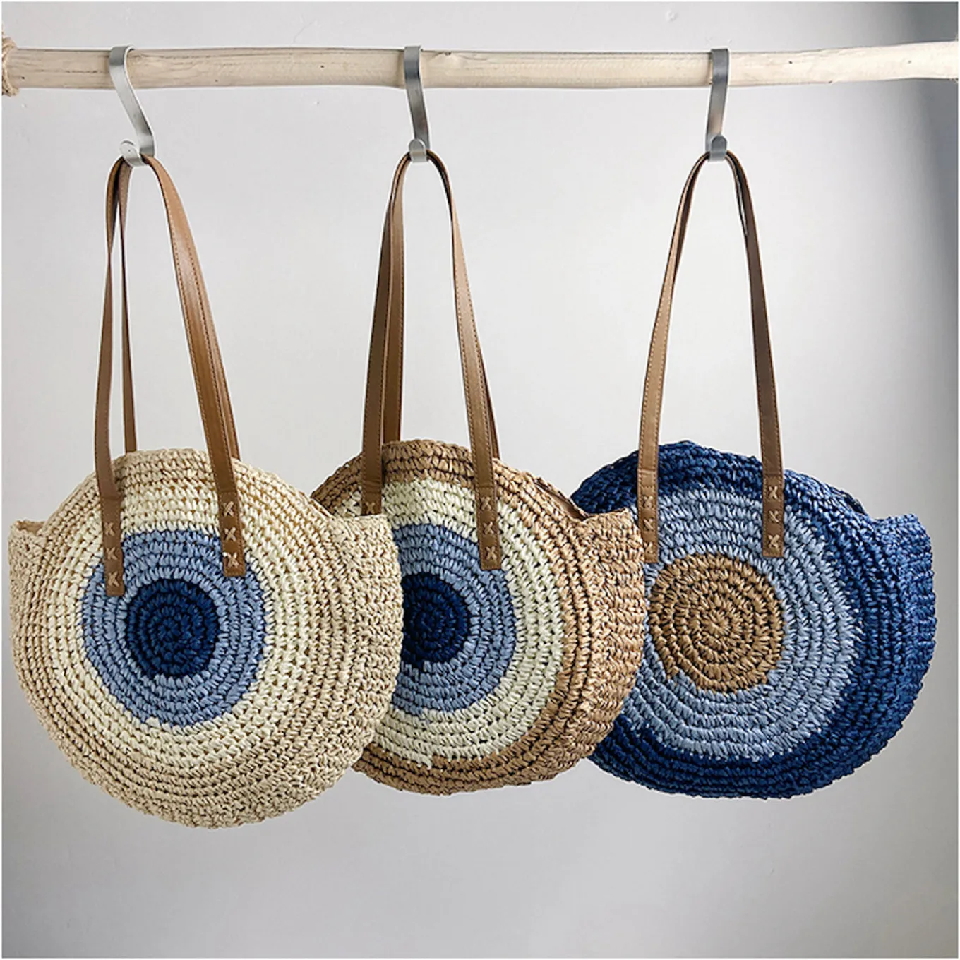 Elena Handbags Boho Round Beach Straw Tote