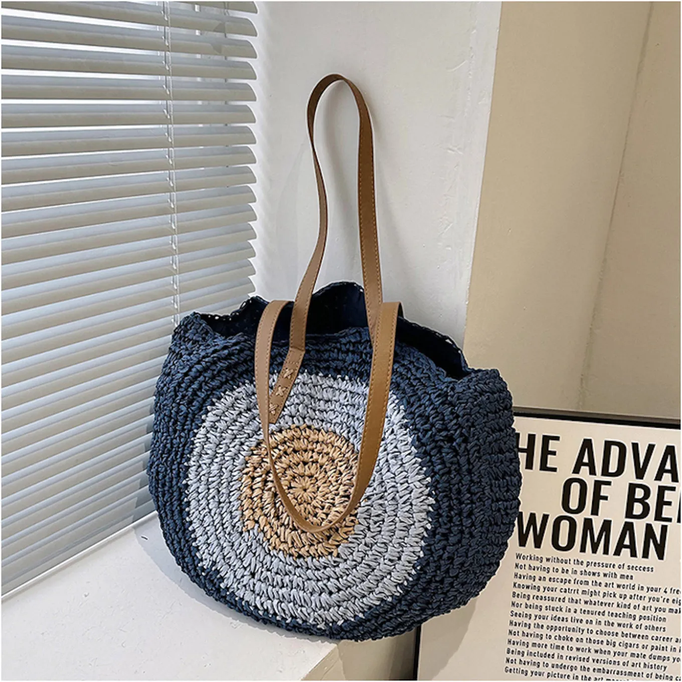 Elena Handbags Boho Round Beach Straw Tote