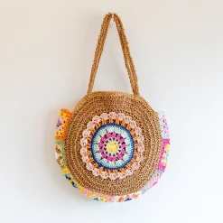 Elena Handbags Boho Round Beach Straw Tote