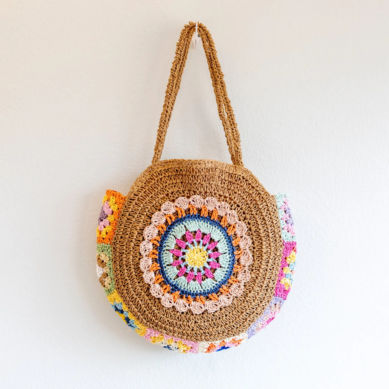 Elena Handbags Boho Round Beach Straw Tote