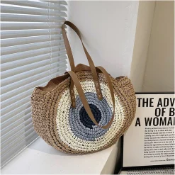 Elena Handbags Boho Round Beach Straw Tote