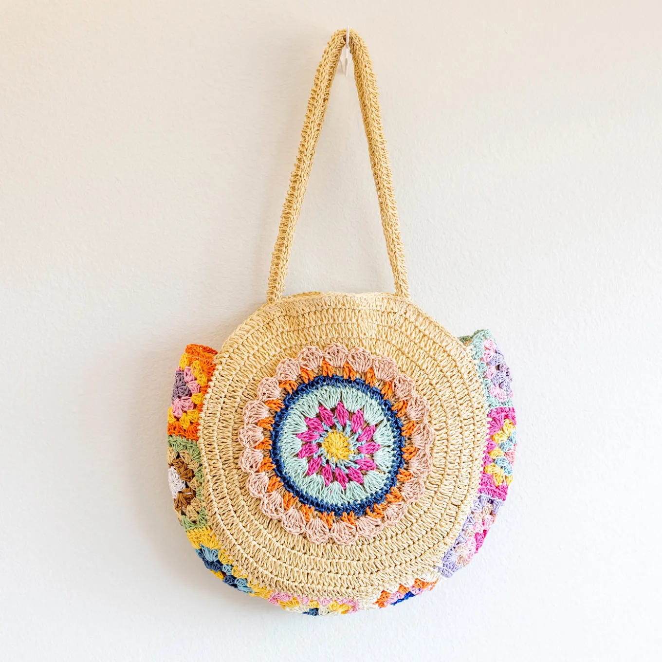 Elena Handbags Boho Round Beach Straw Tote