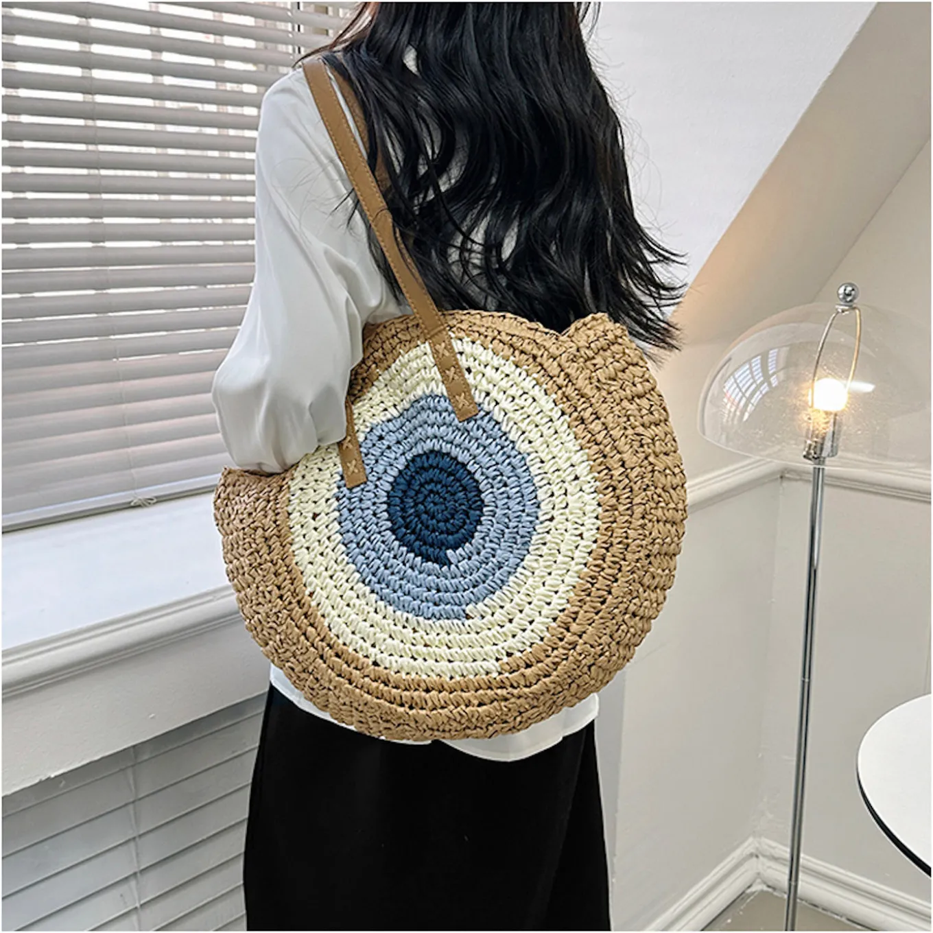 Elena Handbags Boho Round Beach Straw Tote