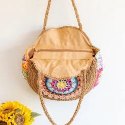 Elena Handbags Boho Round Beach Straw Tote