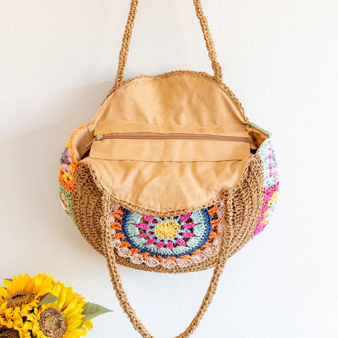 Elena Handbags Boho Round Beach Straw Tote