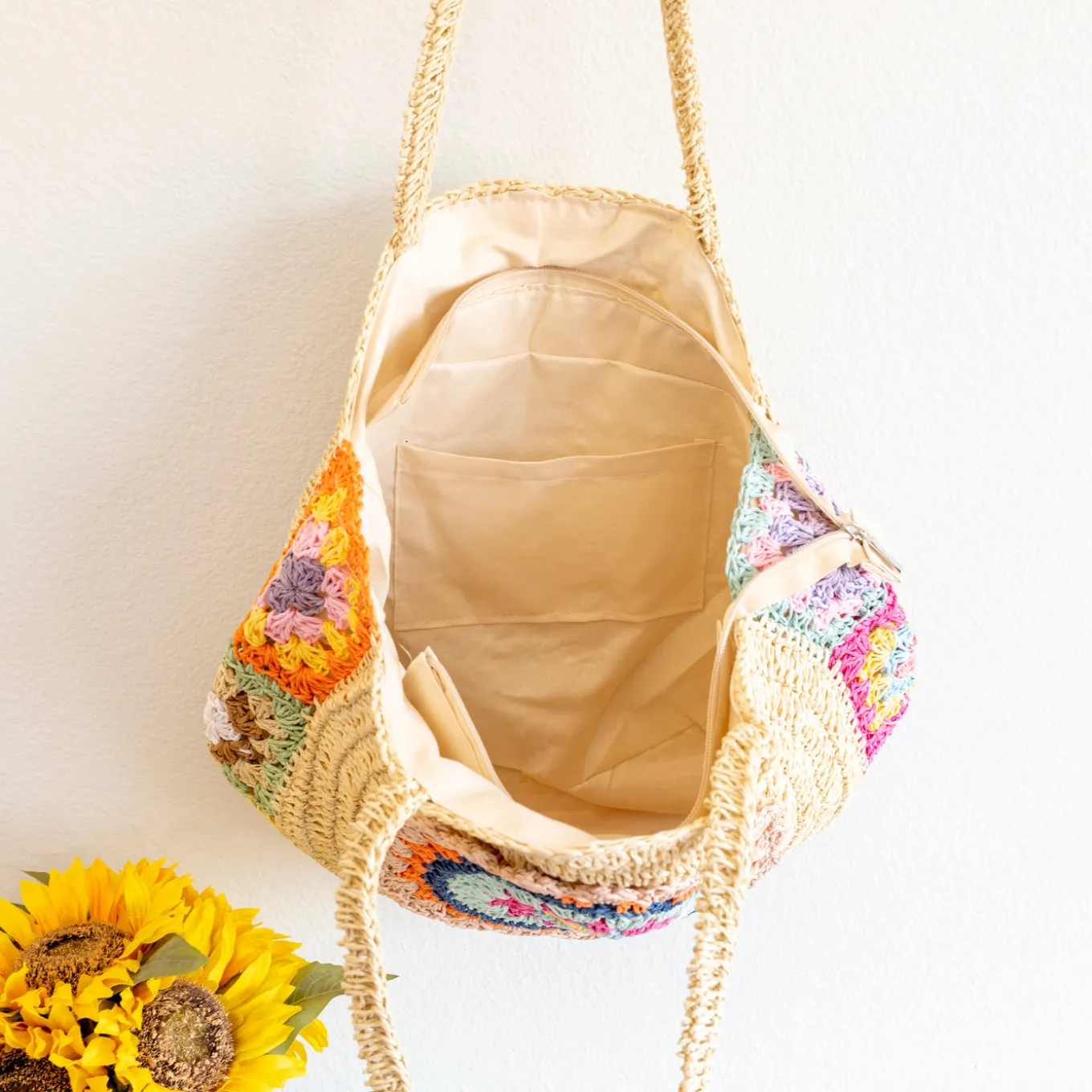 Elena Handbags Boho Round Beach Straw Tote