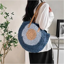 Elena Handbags Boho Round Beach Straw Tote
