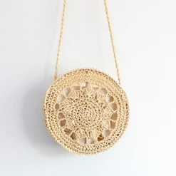Elena Handbags Boho Straw Round Shoulder Bag