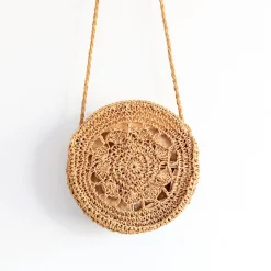 Elena Handbags Boho Straw Round Shoulder Bag
