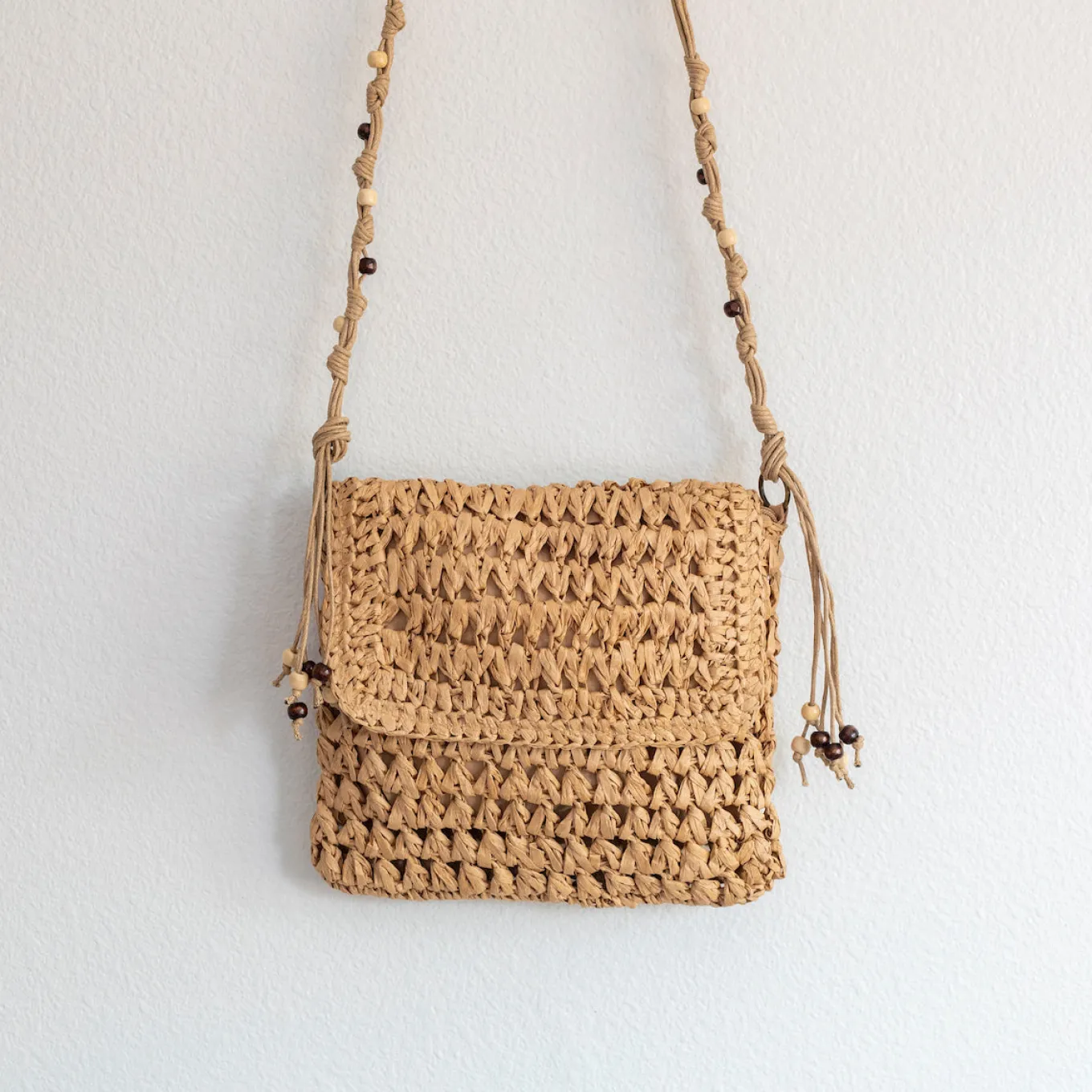 Elena Handbags Boho Straw Square Messenger Purse with Tassel