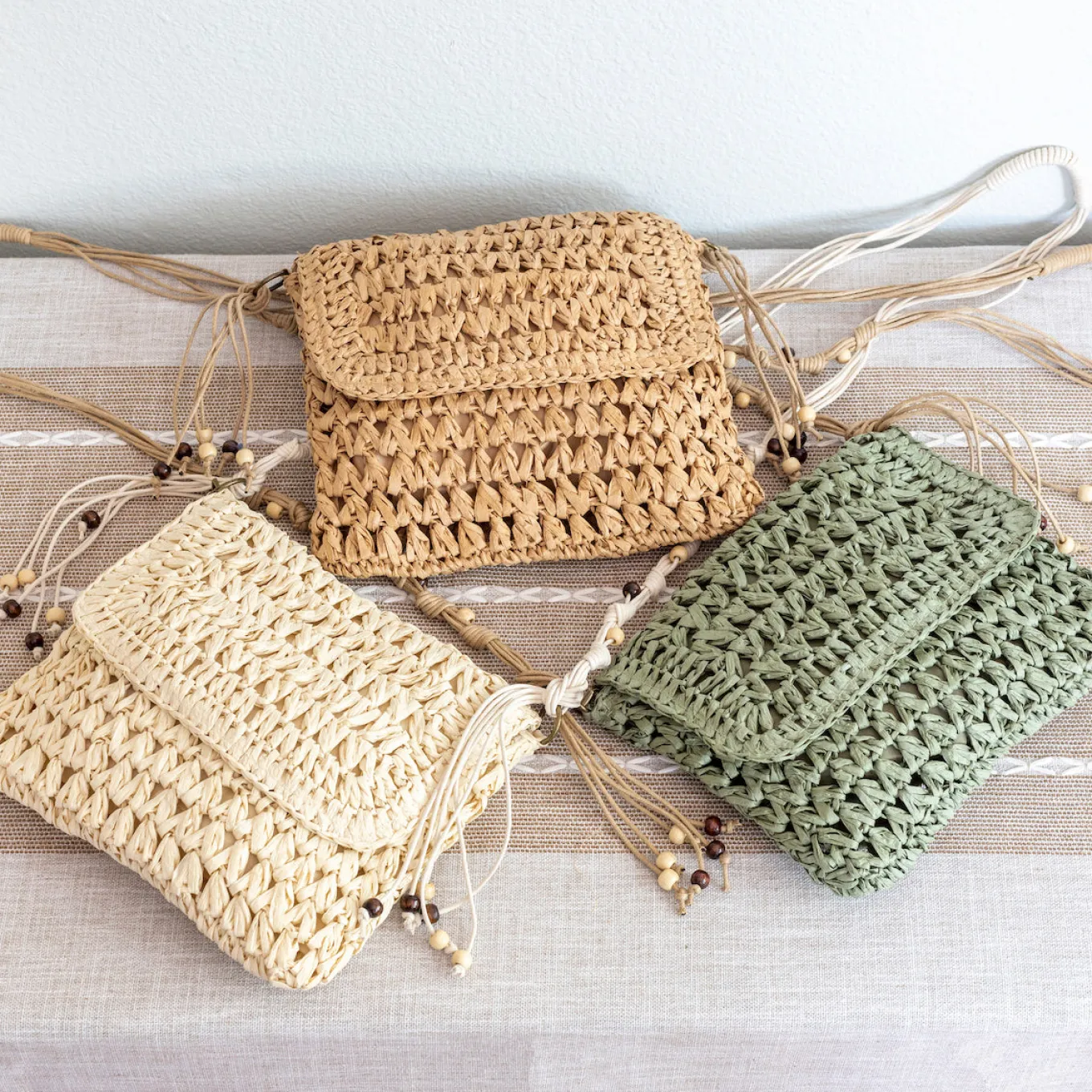 Elena Handbags Boho Straw Square Messenger Purse with Tassel