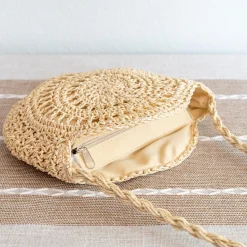 Elena Handbags Boho Straw Woven Round Tote