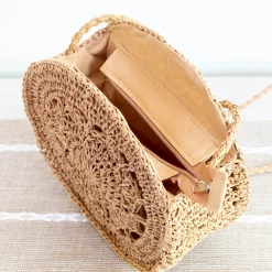 Elena Handbags Boho Straw Round Shoulder Bag
