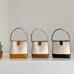 Elena Handbags Canvas Bucket Bag with Leather Accent