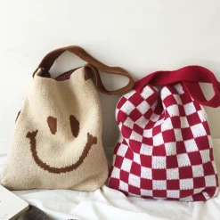 Elena Handbags Checkered Cotton Knitted Shoulder Bag