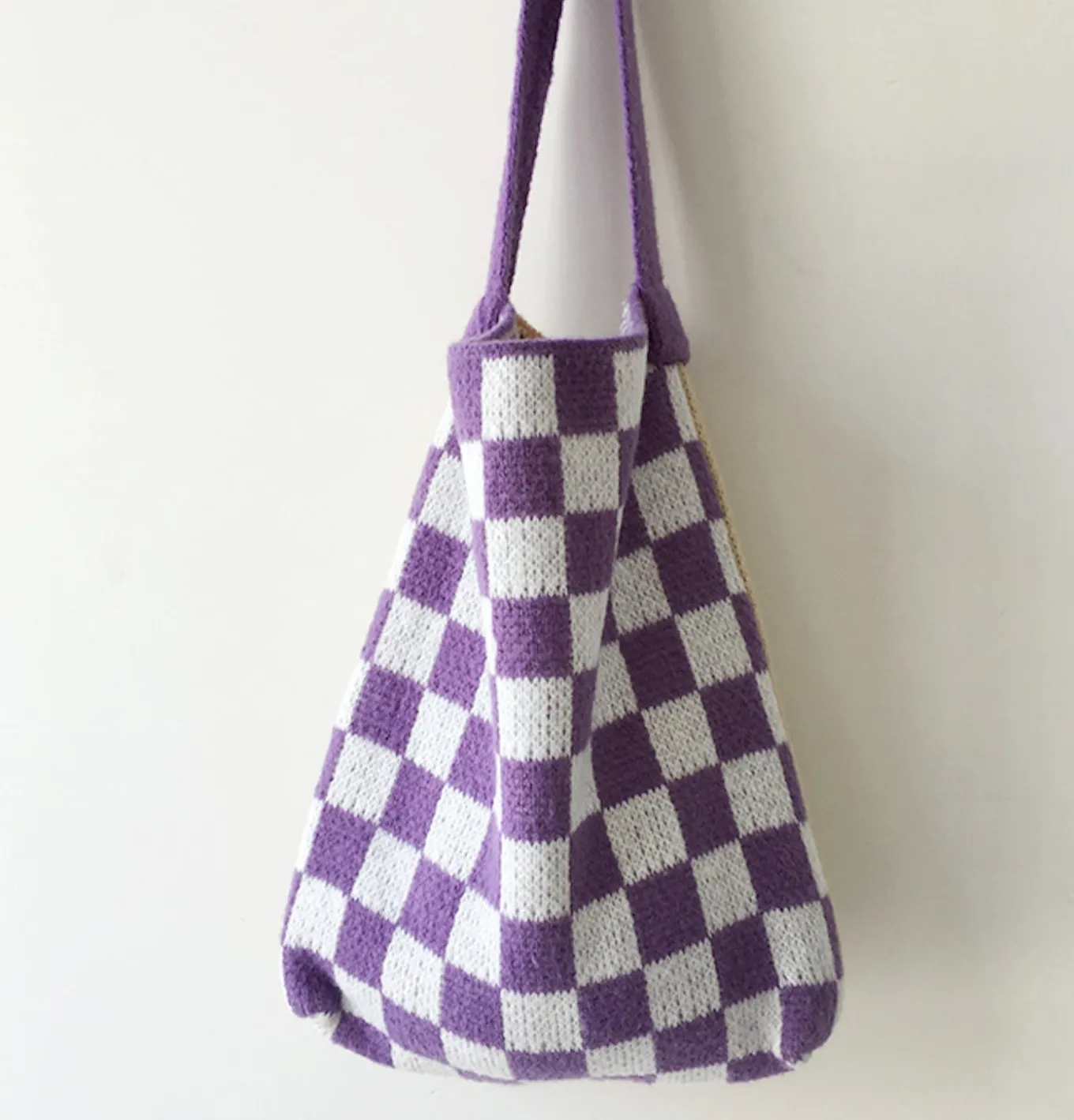 Elena Handbags Checkered Cotton Knitted Shoulder Bag