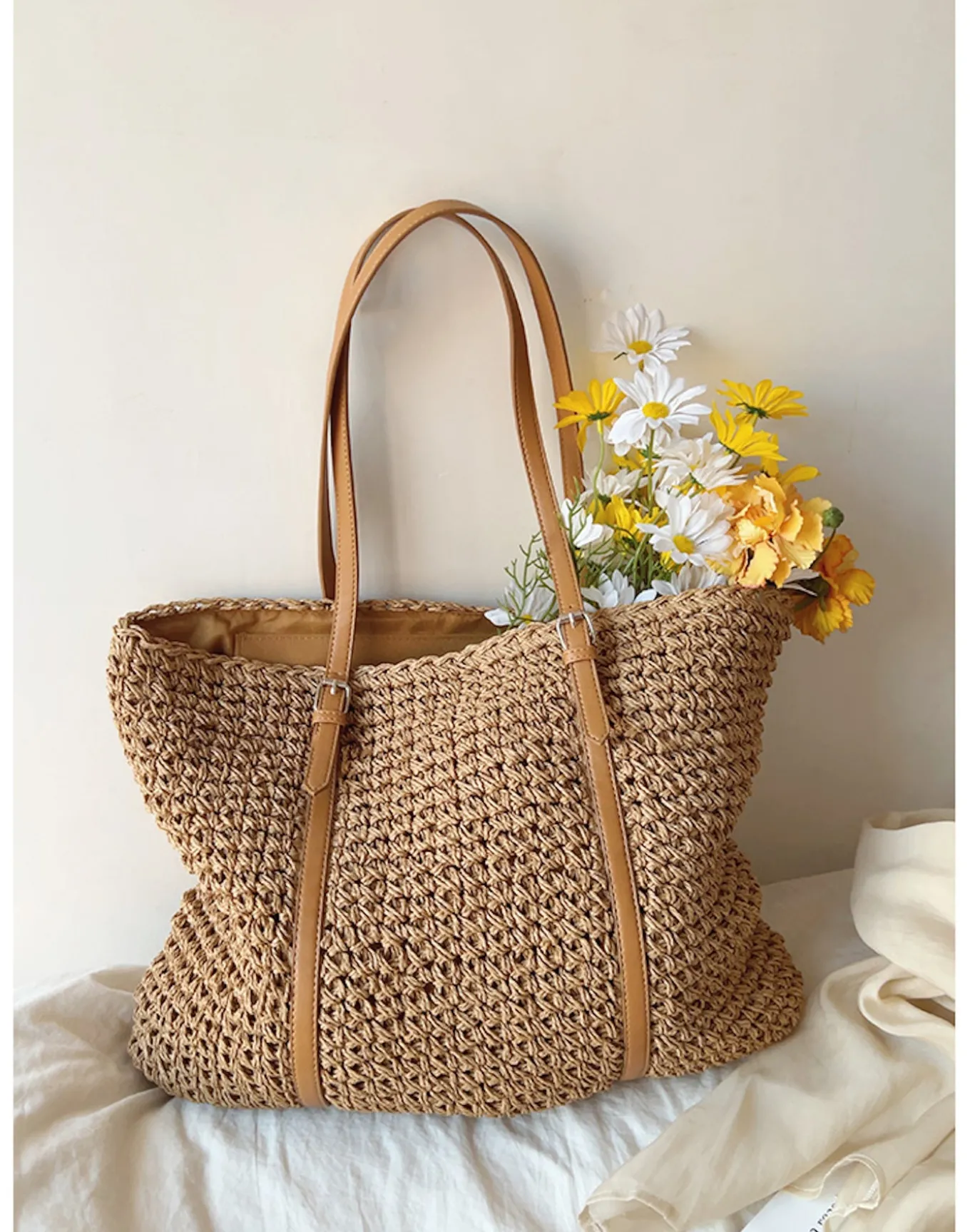 Elena Handbags Chic Large Straw Woven Summer Bag