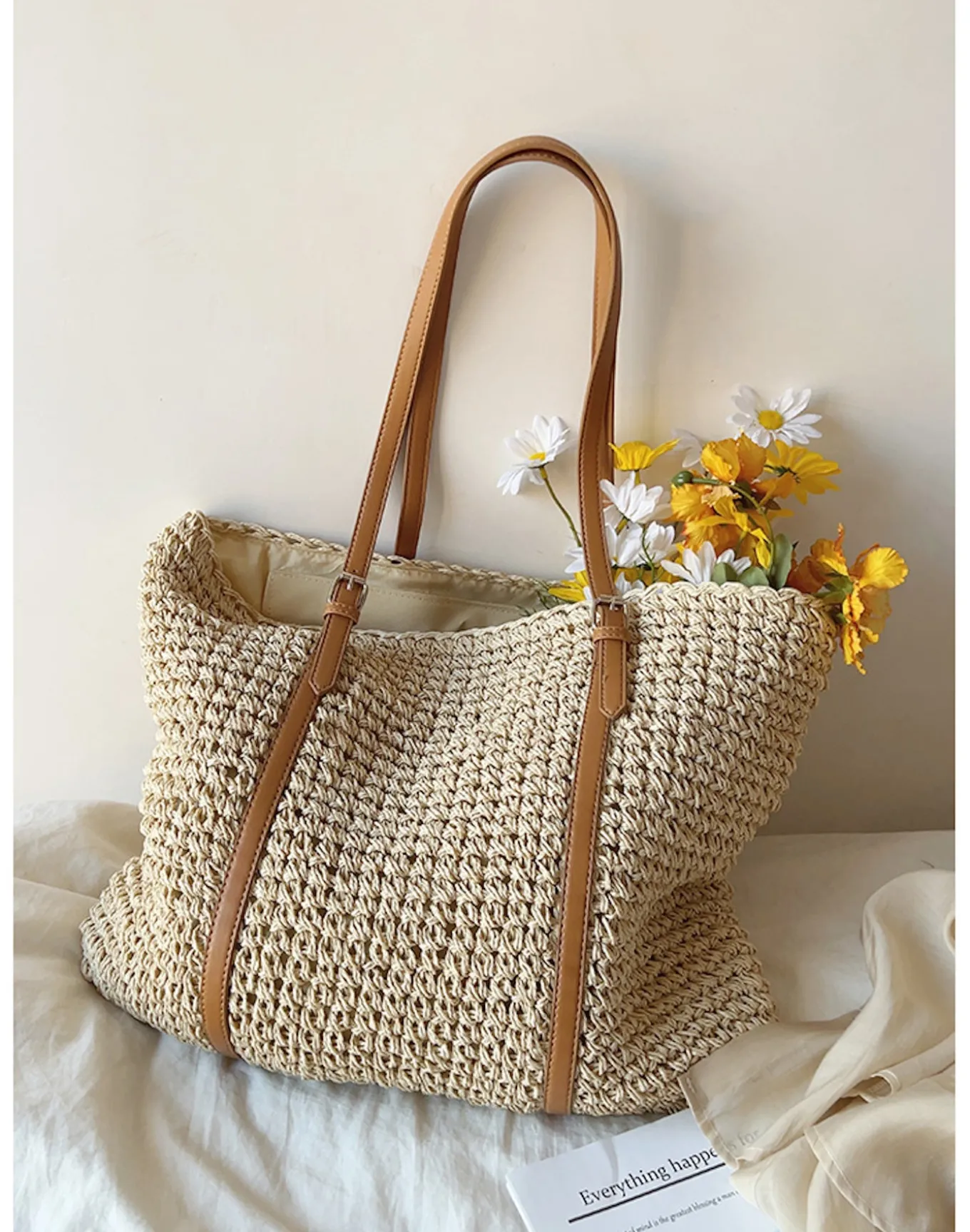 Elena Handbags Chic Large Straw Woven Summer Bag