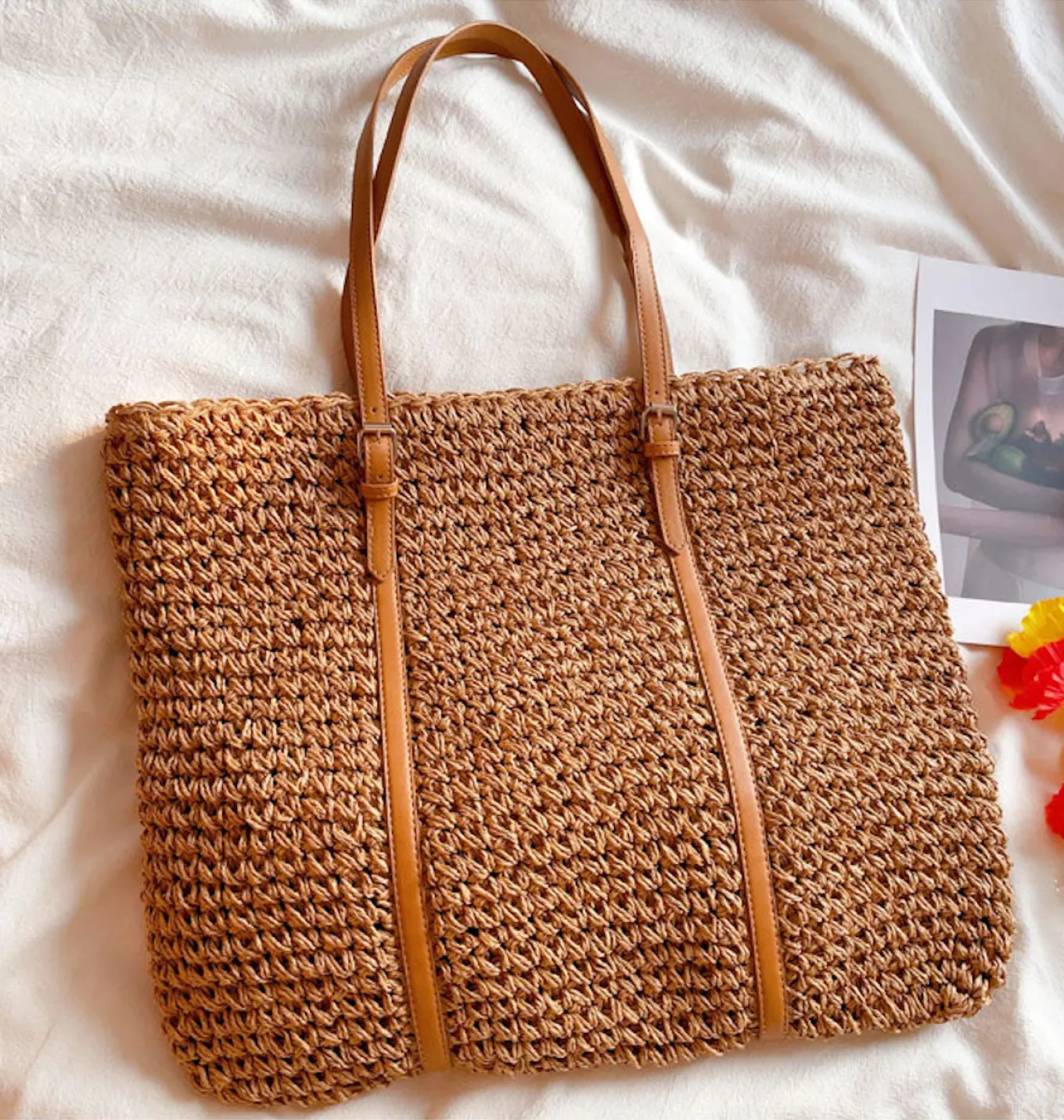 Elena Handbags Chic Large Straw Woven Summer Bag