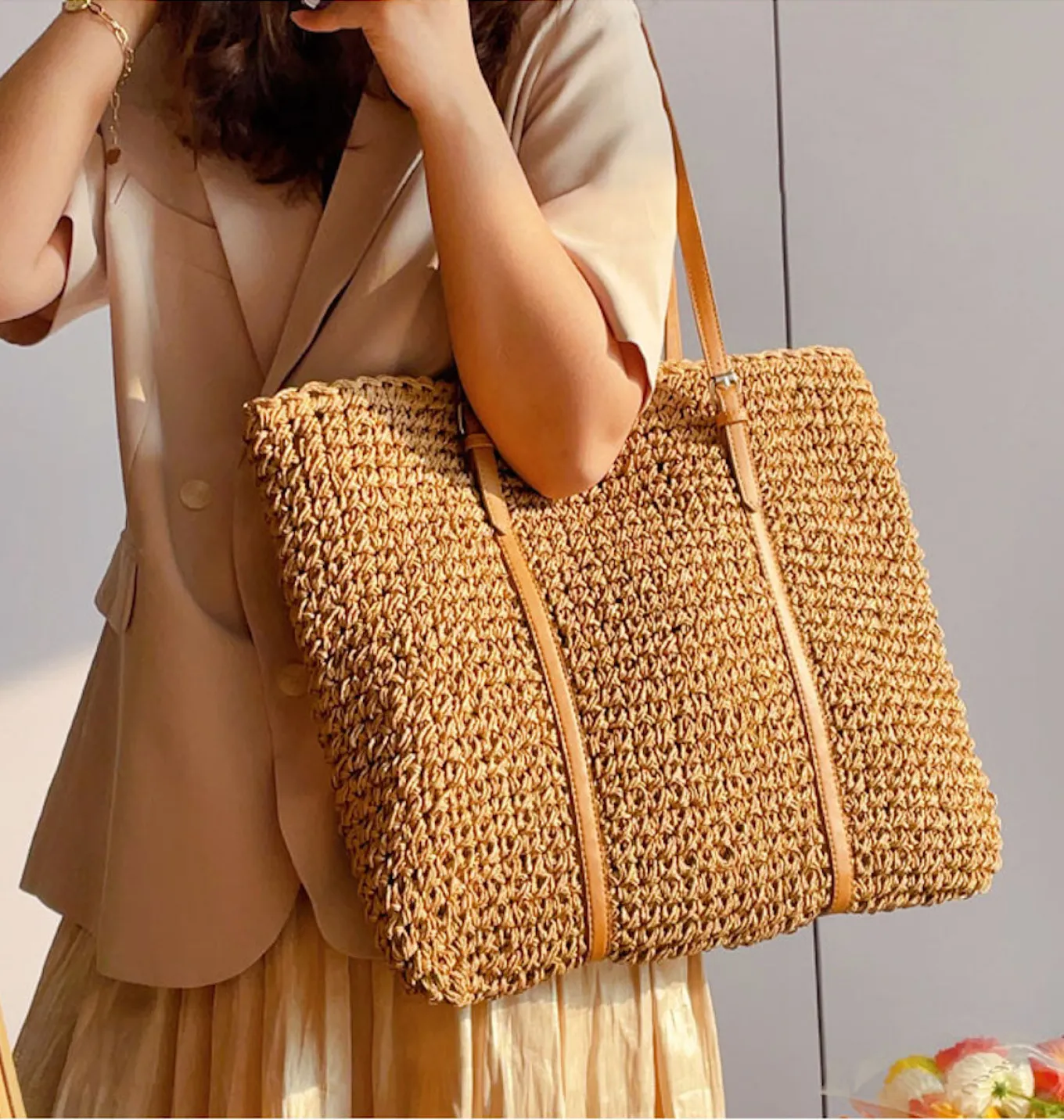 Elena Handbags Chic Large Straw Woven Summer Bag