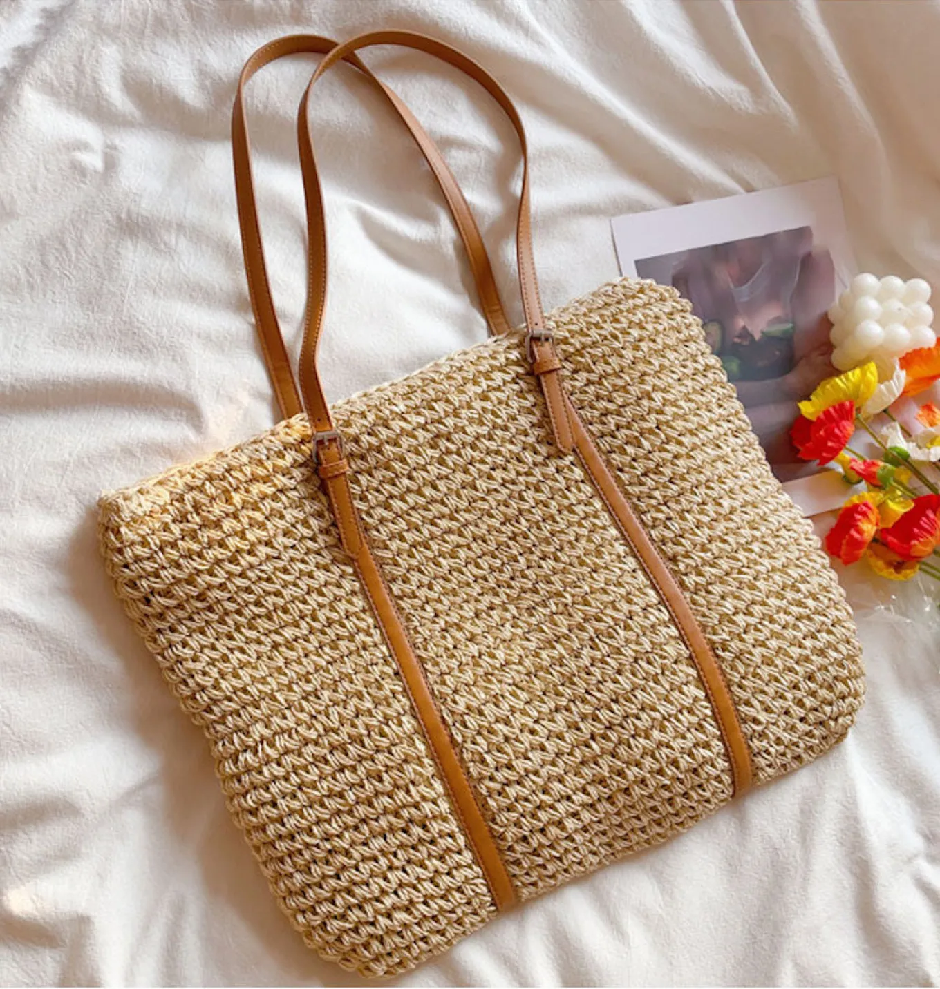 Elena Handbags Chic Large Straw Woven Summer Bag