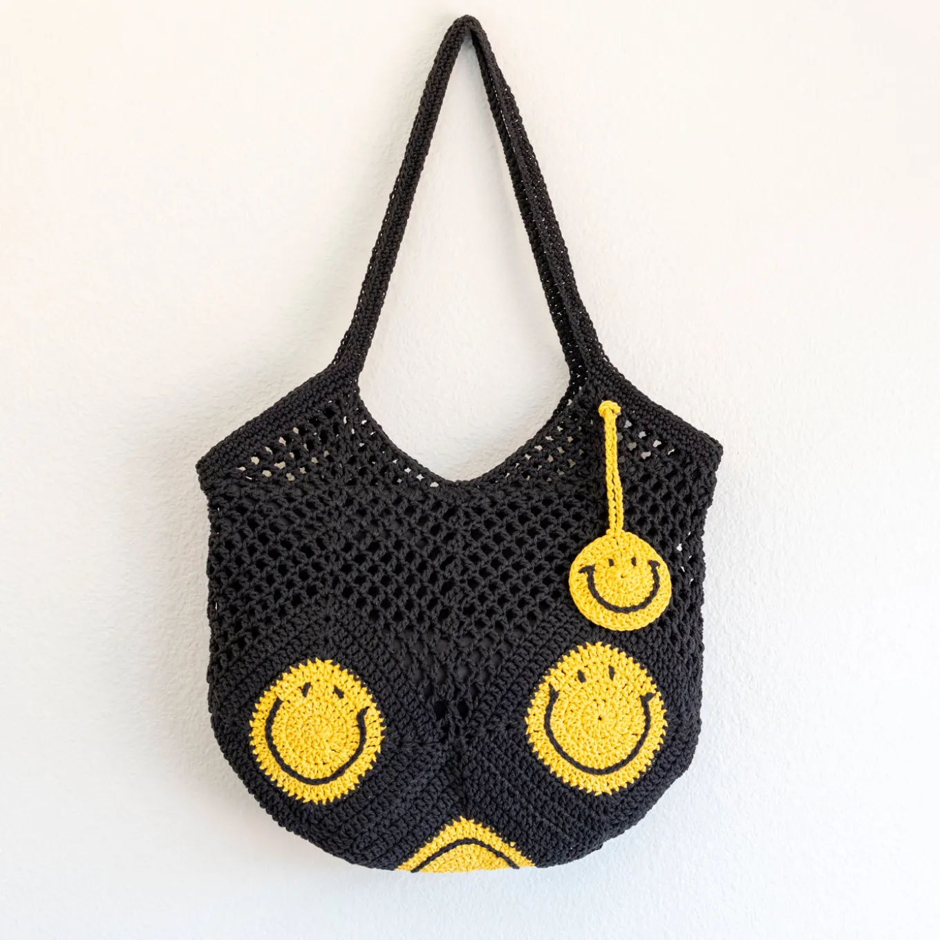 Elena Handbags Cotton Crochet Handmade Shoulder Bag with Smiley Face Design