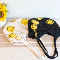 Elena Handbags Cotton Crochet Handmade Shoulder Bag with Smiley Face Design