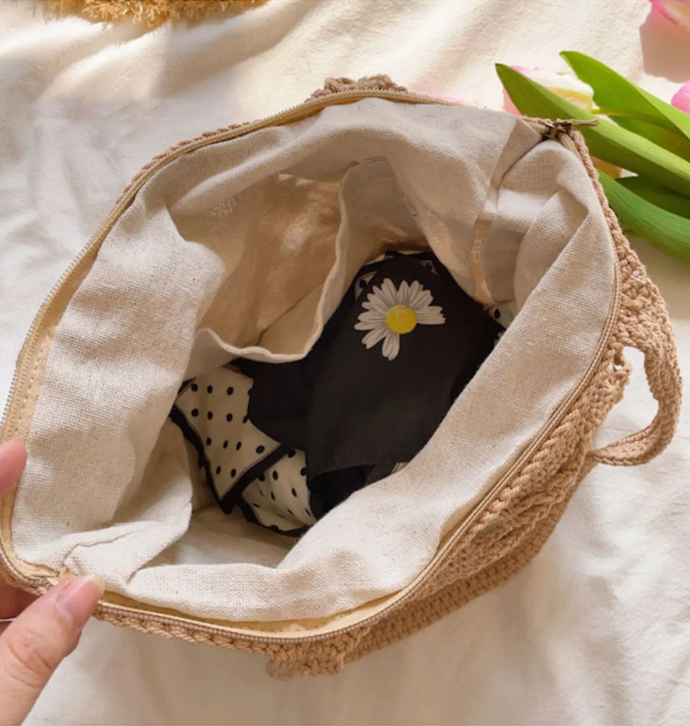 Elena Handbags Cotton Crochet Bucket Bag