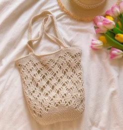 Elena Handbags Cotton Crochet Bucket Bag