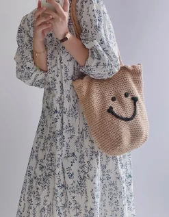 Elena Handbags Cotton Knit Smiley Face Shoulder Bag