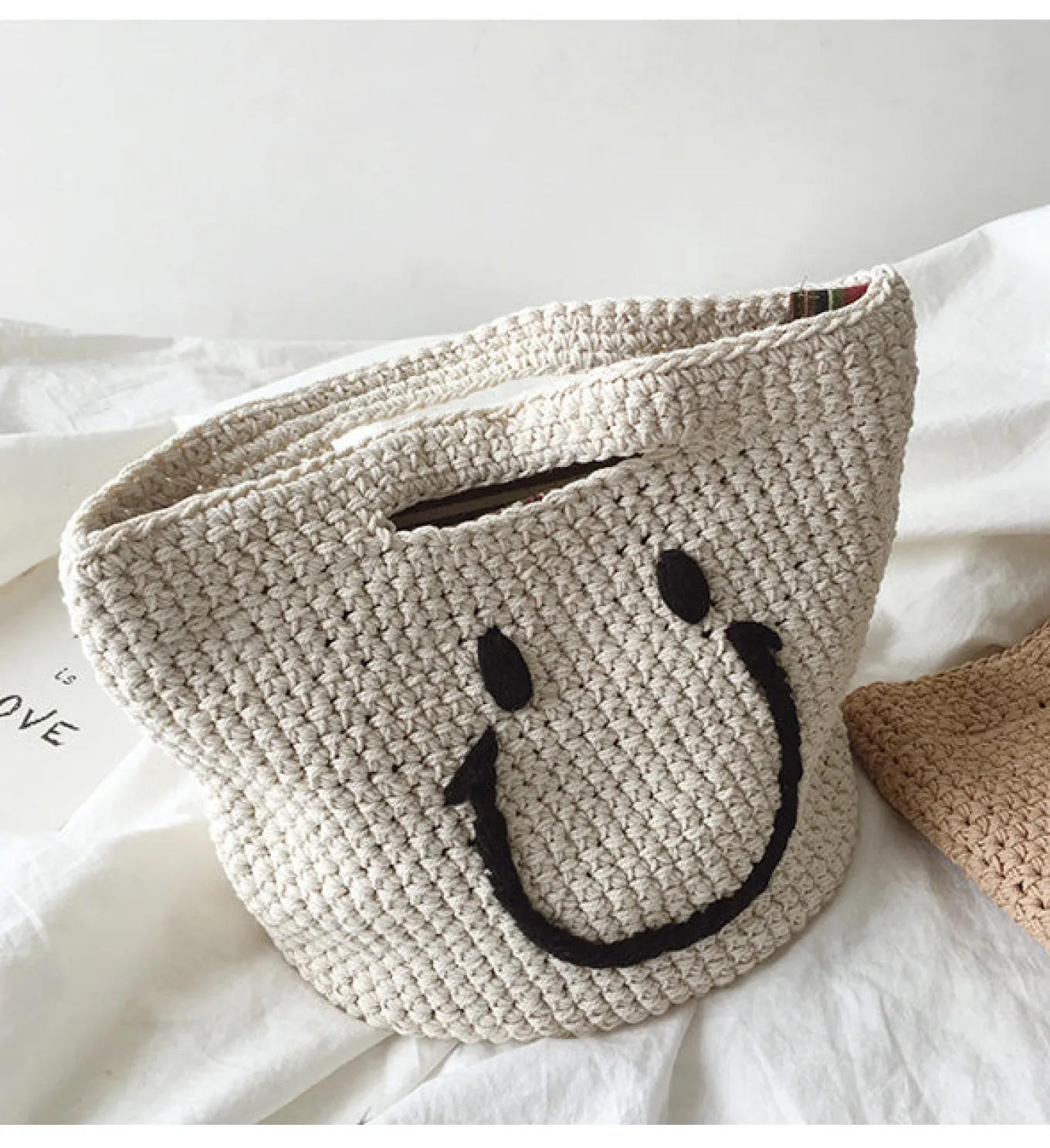 Elena Handbags Cotton Knitted Smiley Face Bag