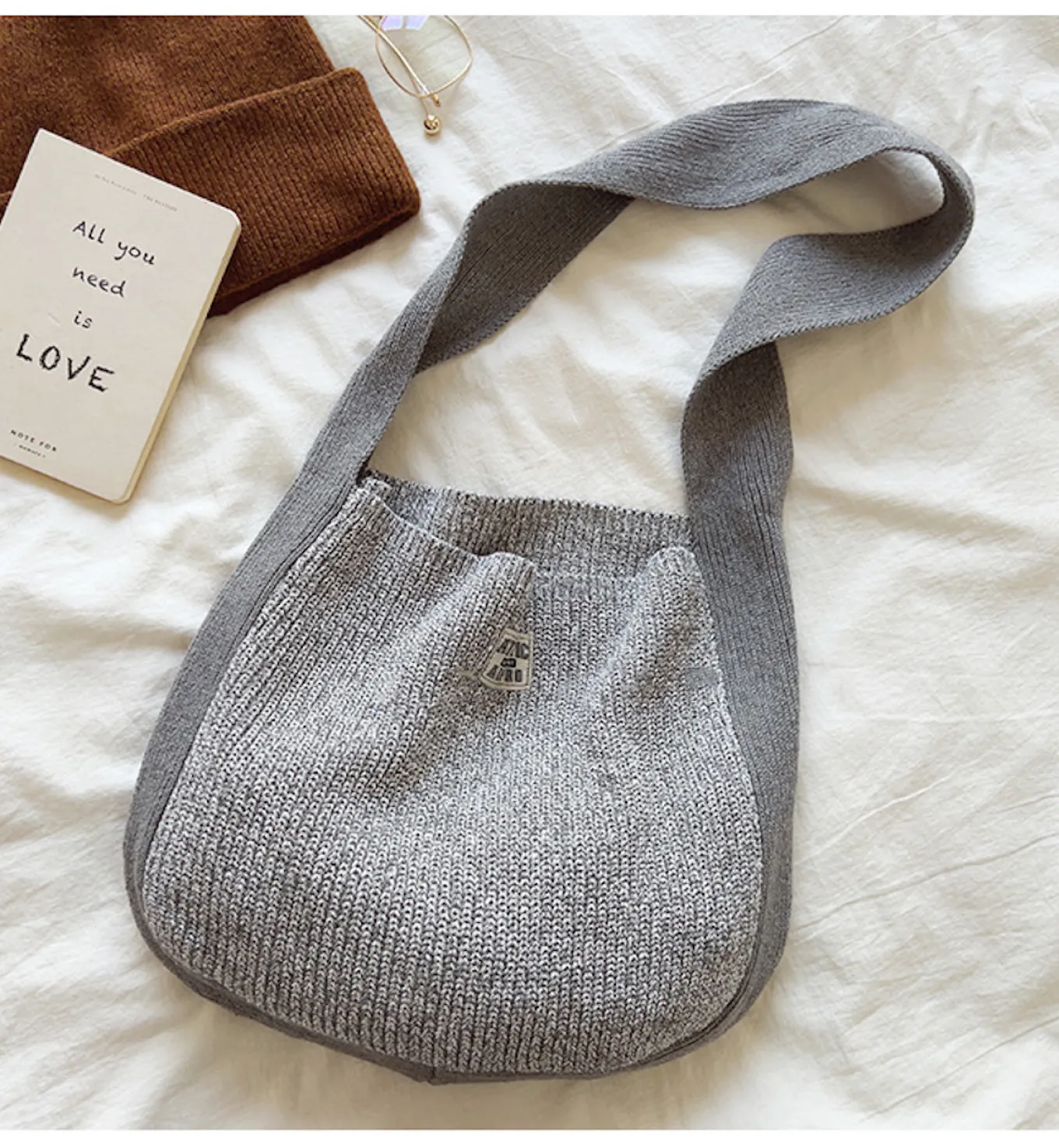 Elena Handbags Cotton Knit Shoulder Bag