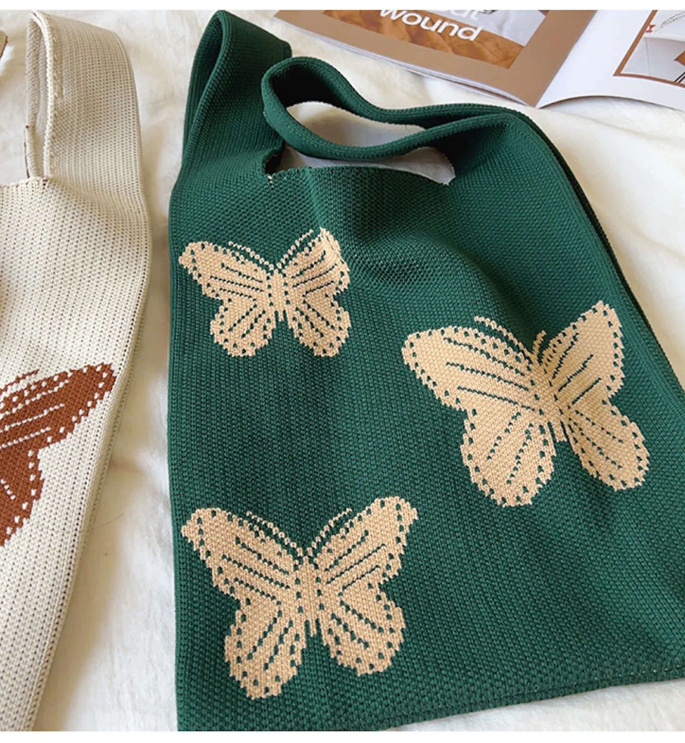 Elena Handbags Cotton Knitted Butterfly Top Handle Bag