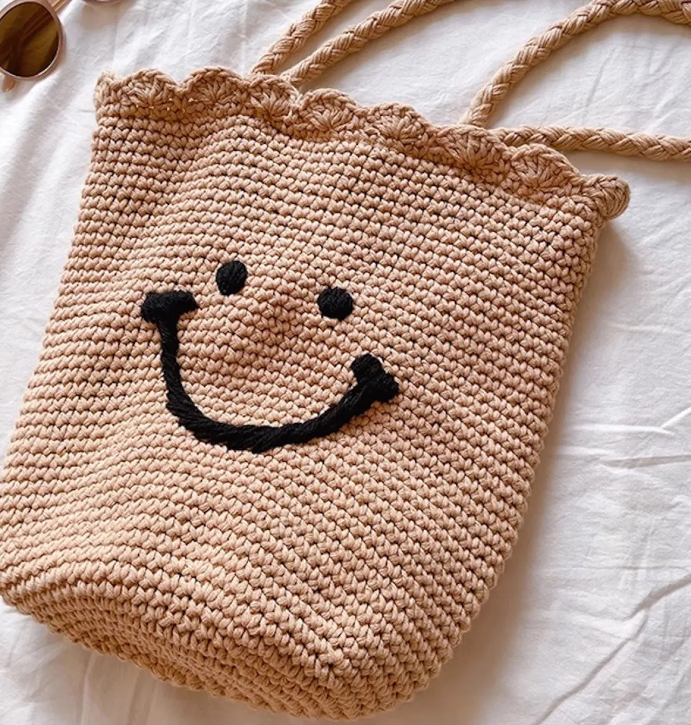 Elena Handbags Cotton Knit Smiley Face Shoulder Bag